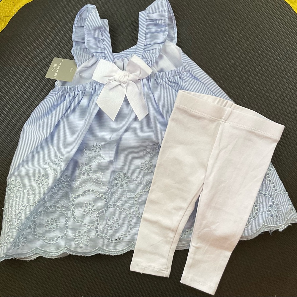 Tahari Baby Blue and White Striped Outfit